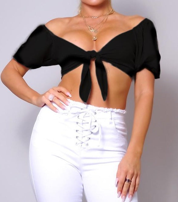 Hannah Front-Tie Puff Sleeve Top