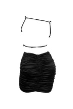 Load image into Gallery viewer, Lola Satin Ruched Open Back Mini Dress (BLACK)
