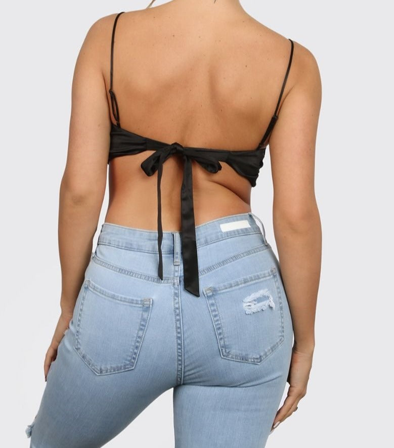 Evelyn Ruched Satin Scarf Crop Top