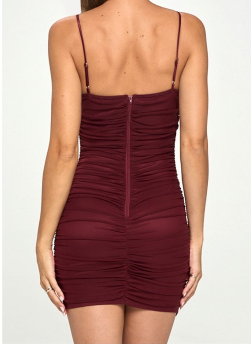 Cosima Mesh Ruched Mini Dress