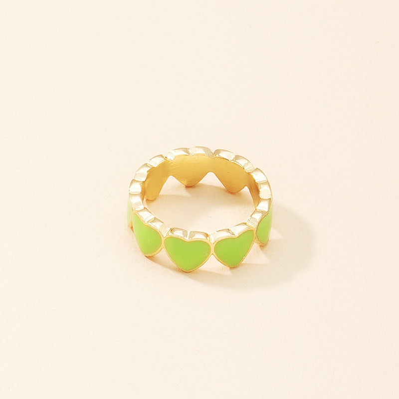 Lime Green Heart Pattern Ring (GOLD)