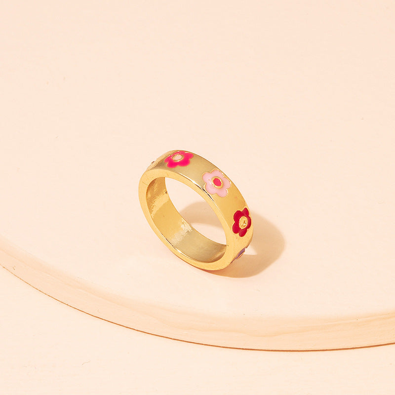 Multi Coloured Flower Ring (GOLD)