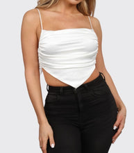 Load image into Gallery viewer, Evelyn White Ruched Satin Crop Top (WHITE)
