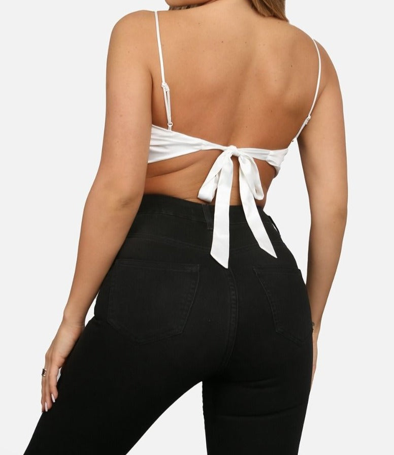 Evelyn Ruched Satin Scarf Crop Top